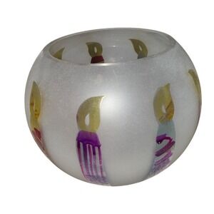 Teleflora Frosted Round Bowl Vase Hand-Painted Birthday Candles S celebration